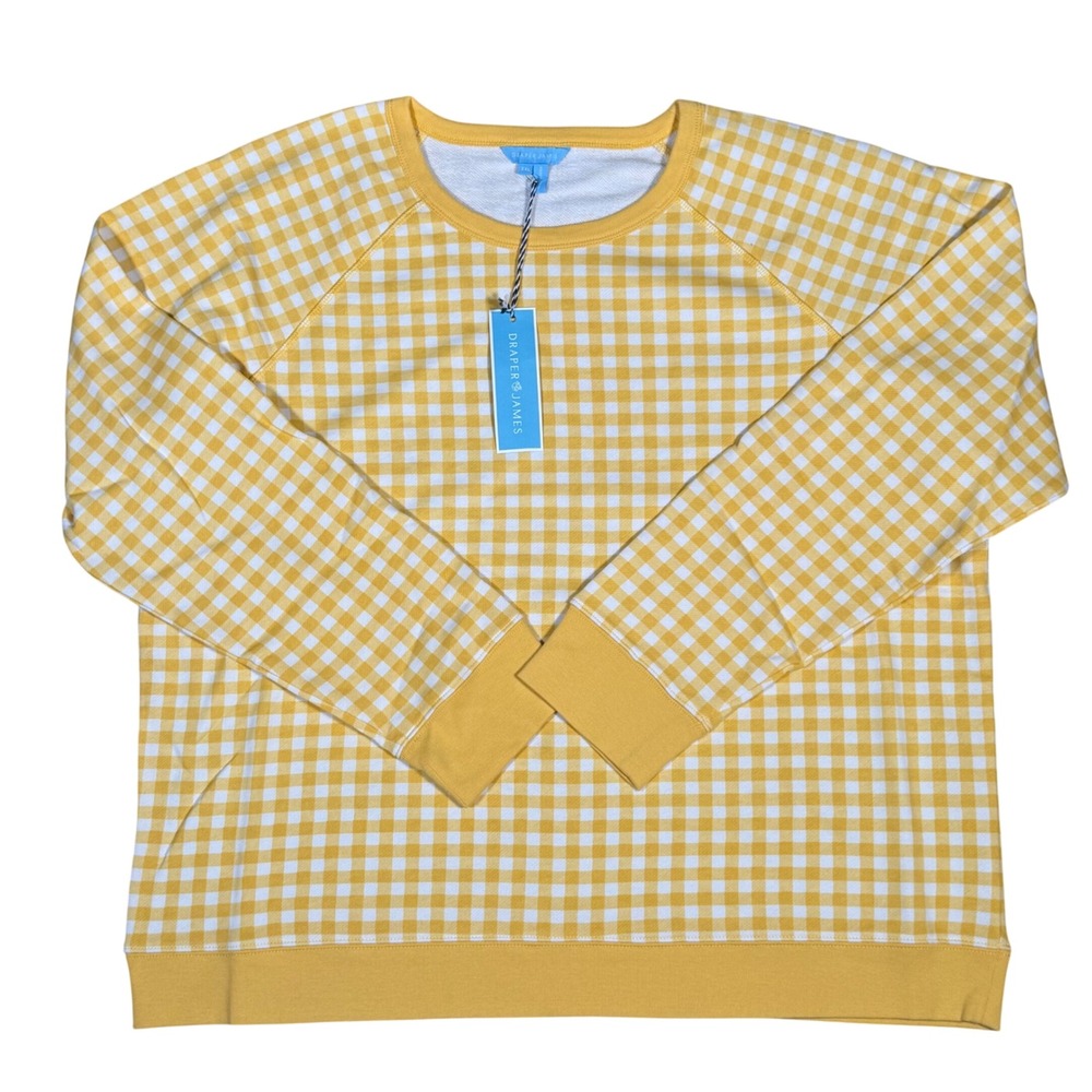 Draper James Gingham Sweatshirt Womens XXL Yellow White Raglan Pullover NWT